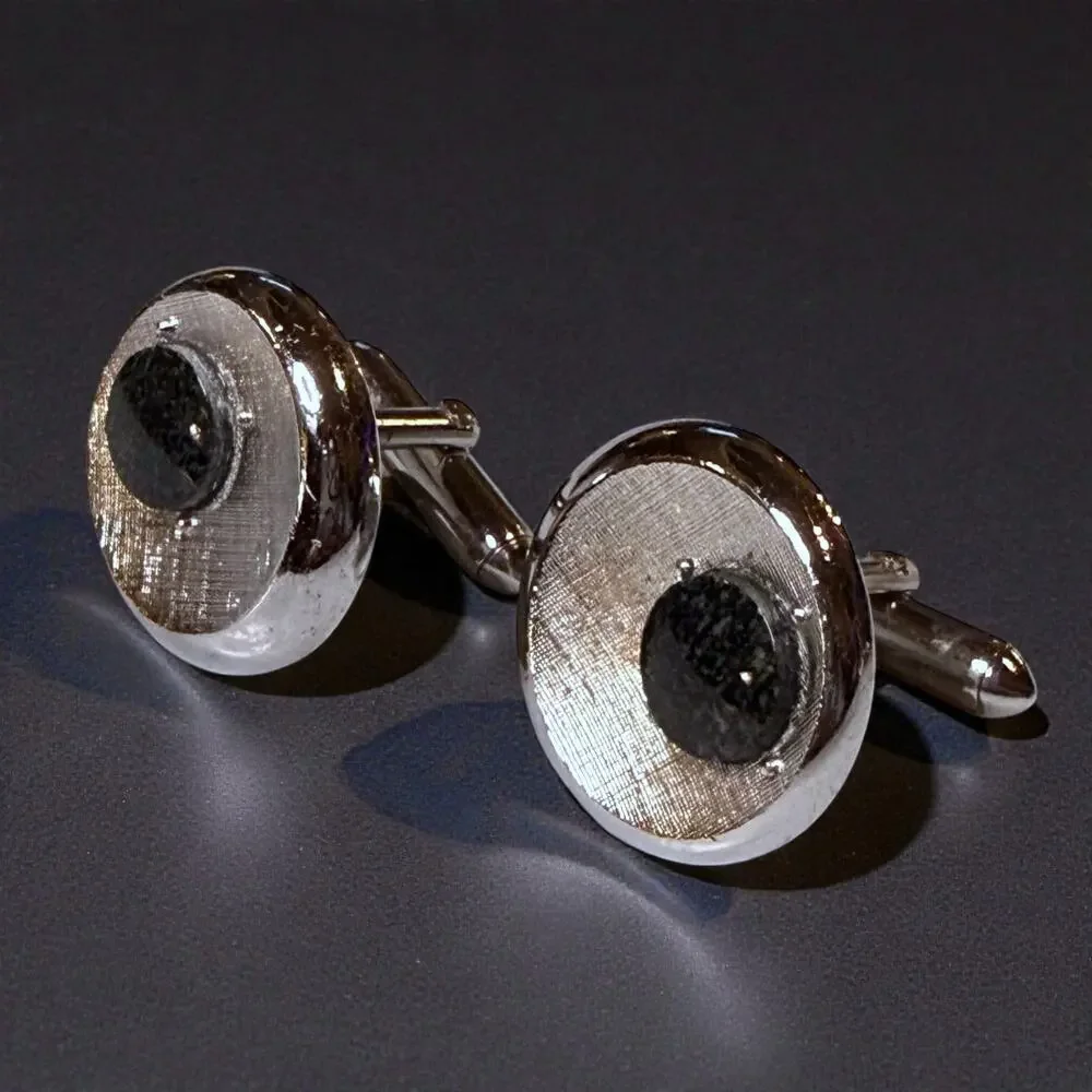 Vintage Swank Cufflinks Mens Silver Tone MCM Speckled Dark Glass Jewel